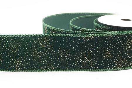 Groen effen velourslint met glinsterend stofeffect_KW0476GC-3-3